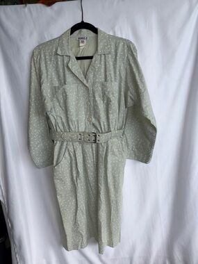 VINTAGE Taurus II Long Sleeves Belted Shirt Dress, 20” PTP, 14” waist, 40” L